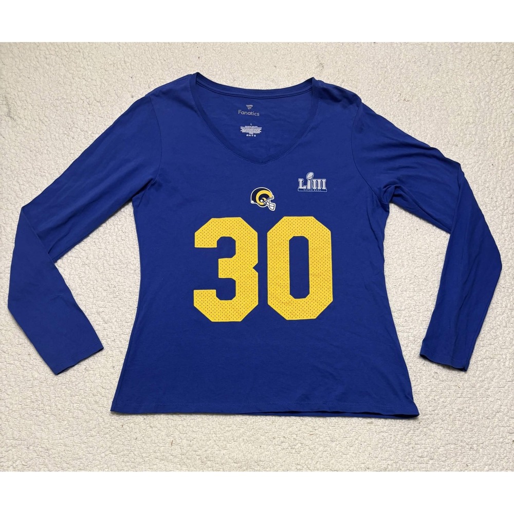 Fanatics Womens Los Angeles Rams Todd Gurley II Super Bowl LIII V-Neck Tee L
